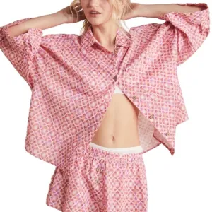 💗 Free People Linen Cotton Printed Daydream Button Down Top