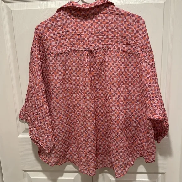 💗 Free People Linen Cotton Printed Daydream Button Down Top