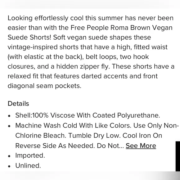 🆕 Free People Roma vegan leather shorts in brown only size small