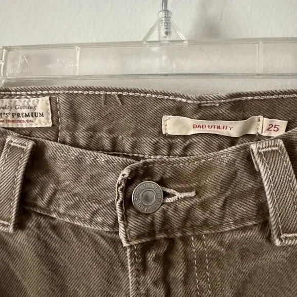 🦋 LEVI'S Brown Dad Utility Jeans Pants 25 Loose Straight Fit High Rise Y2k