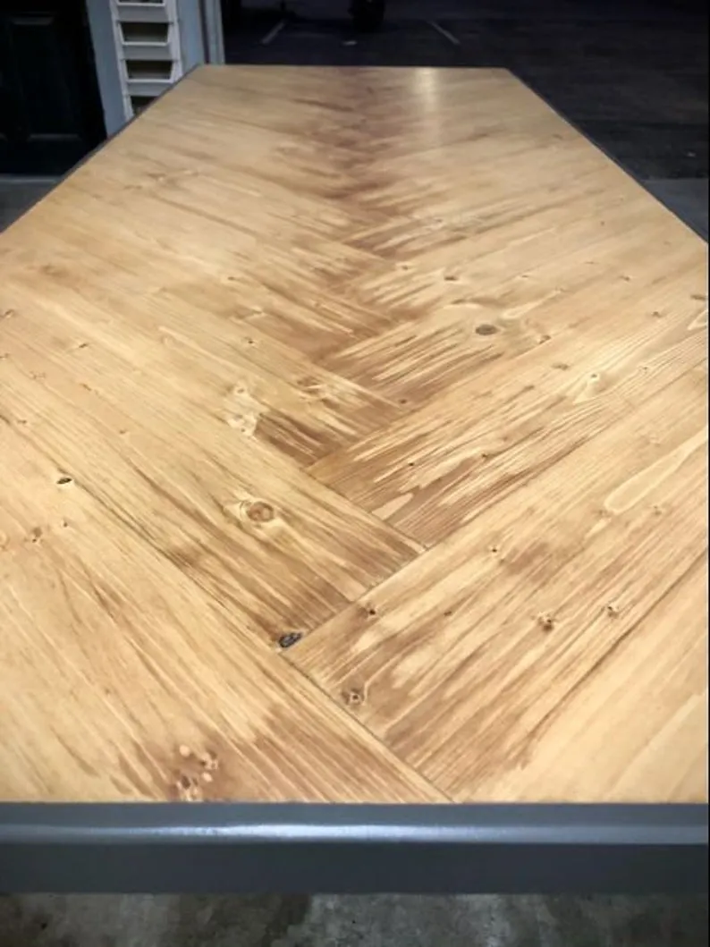 #102 - Wood plank herringbone pattern rustic minimalist conference table