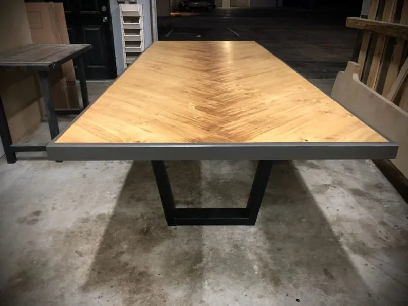 #102 - Wood plank herringbone pattern rustic minimalist conference table