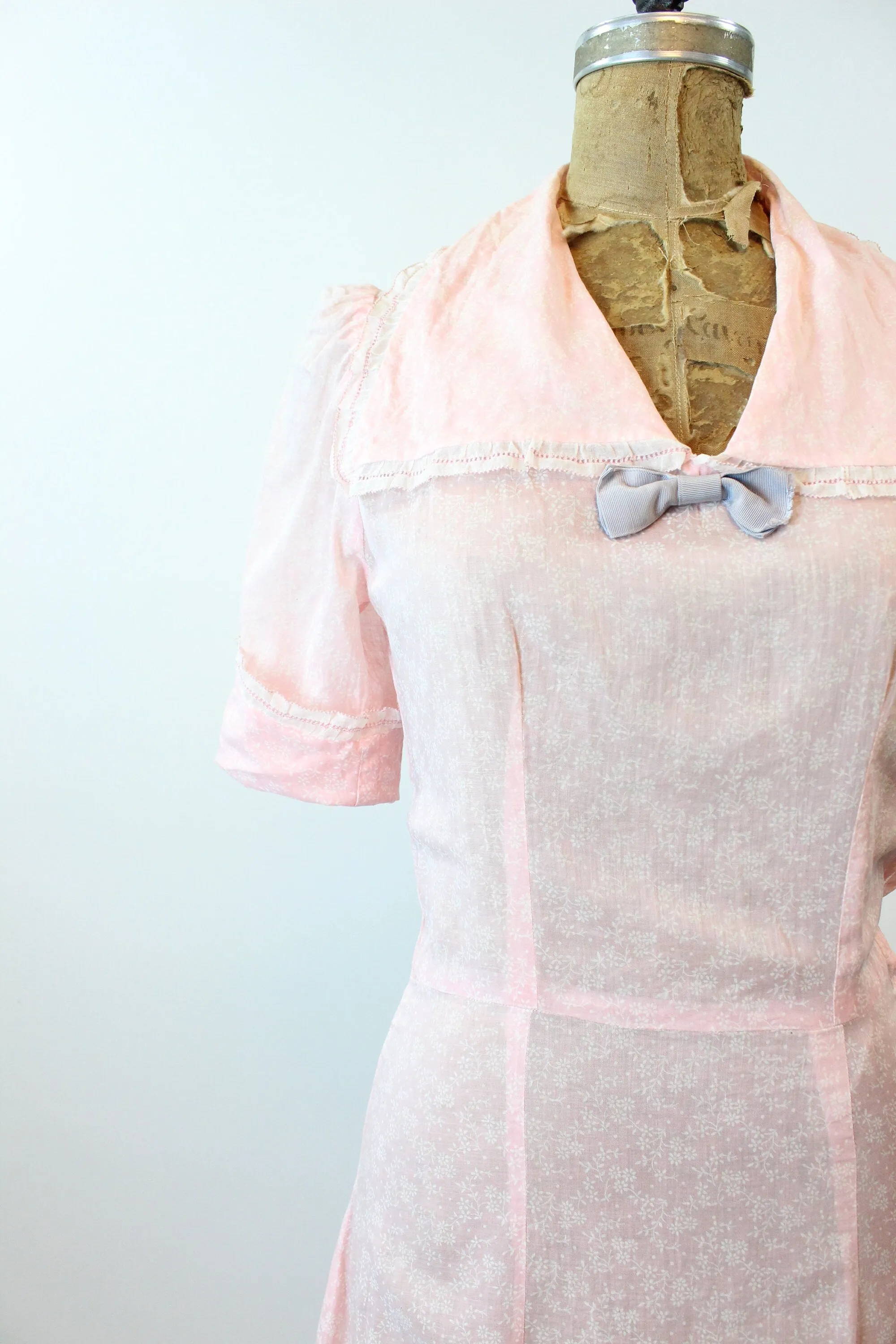 1930s PINK floral dress COTTON gown small | new spring summer