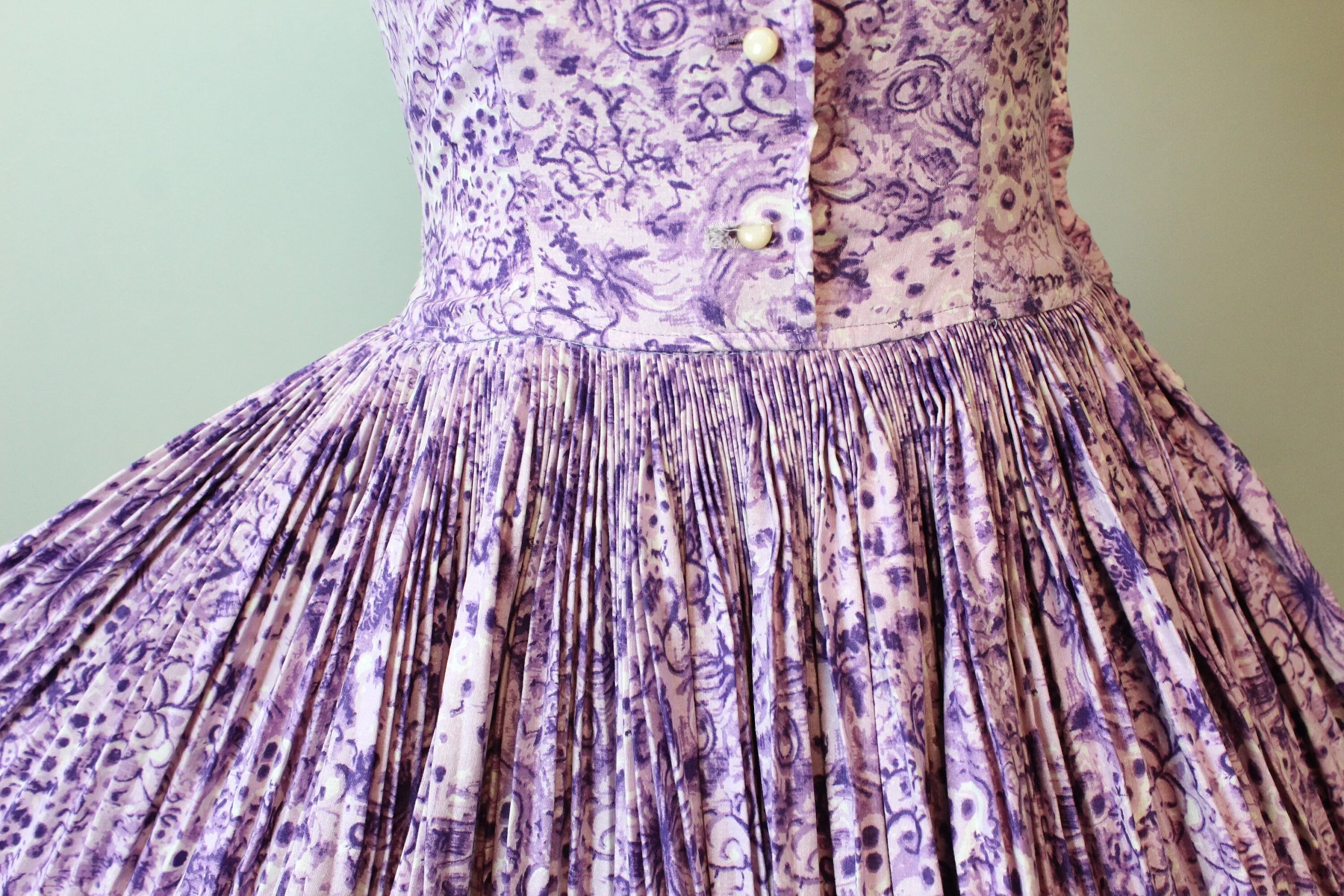 1950s 1955 documented PAT HARTLEY COTTON purple dress xs | new spring