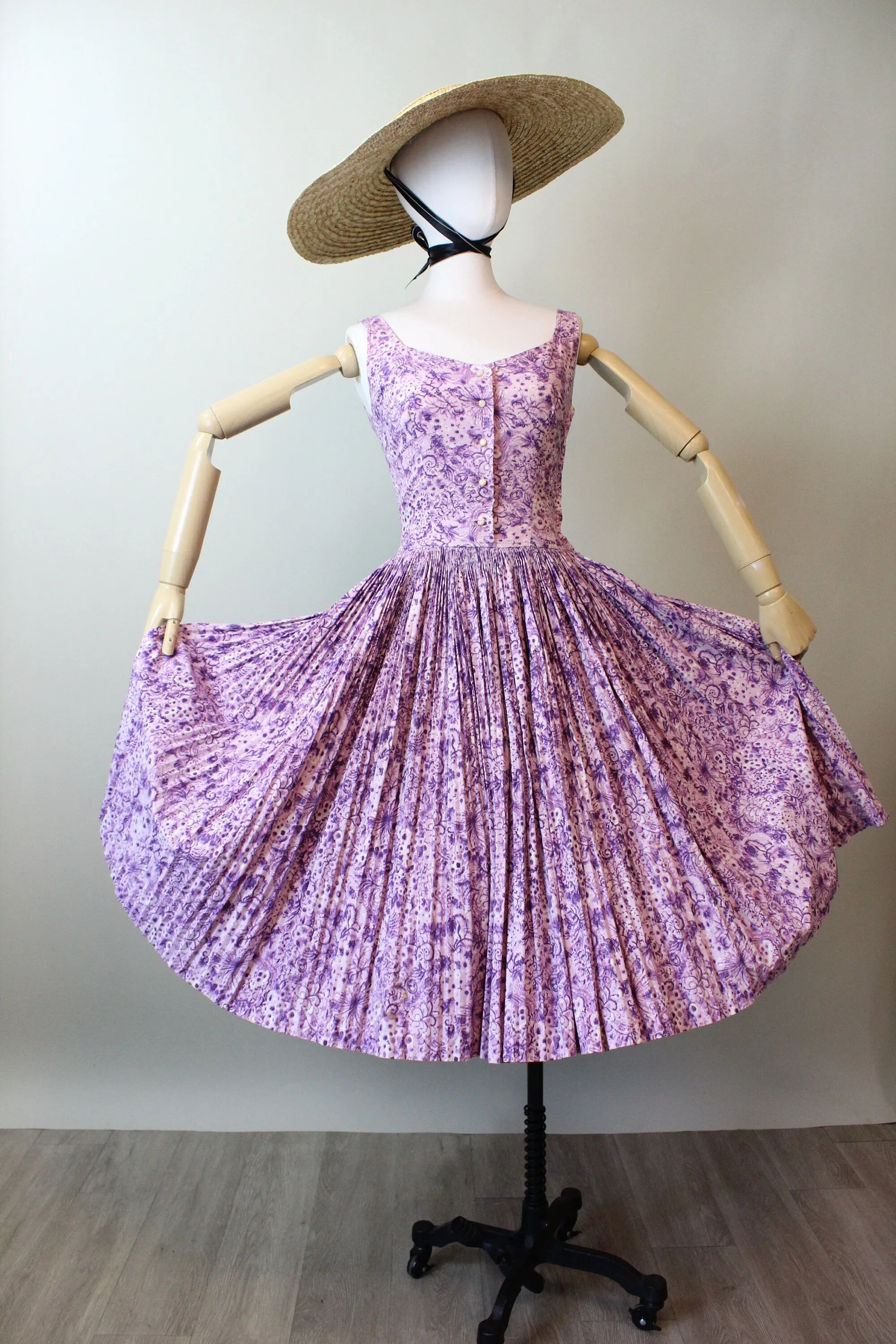 1950s 1955 documented PAT HARTLEY COTTON purple dress xs | new spring