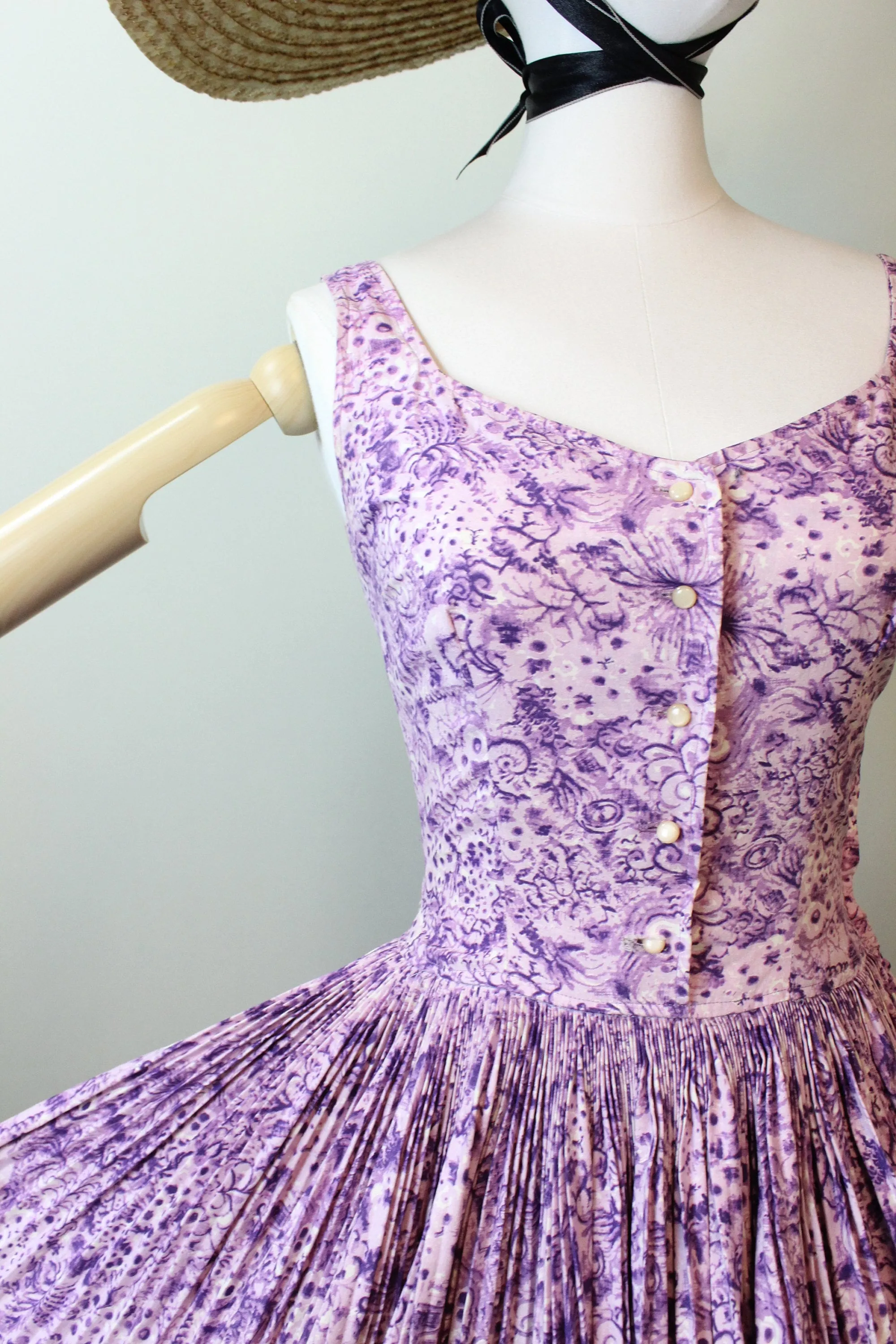 1950s 1955 documented PAT HARTLEY COTTON purple dress xs | new spring