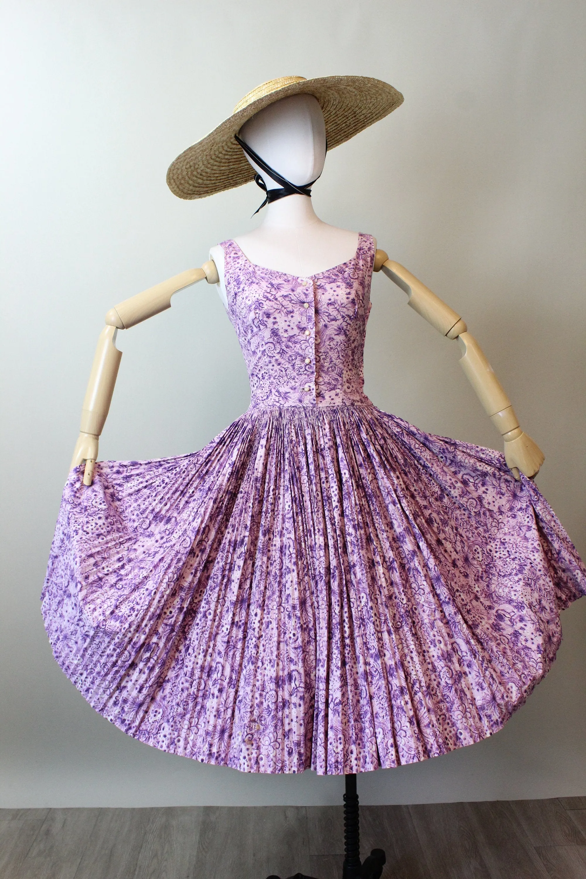 1950s 1955 documented PAT HARTLEY COTTON purple dress xs | new spring