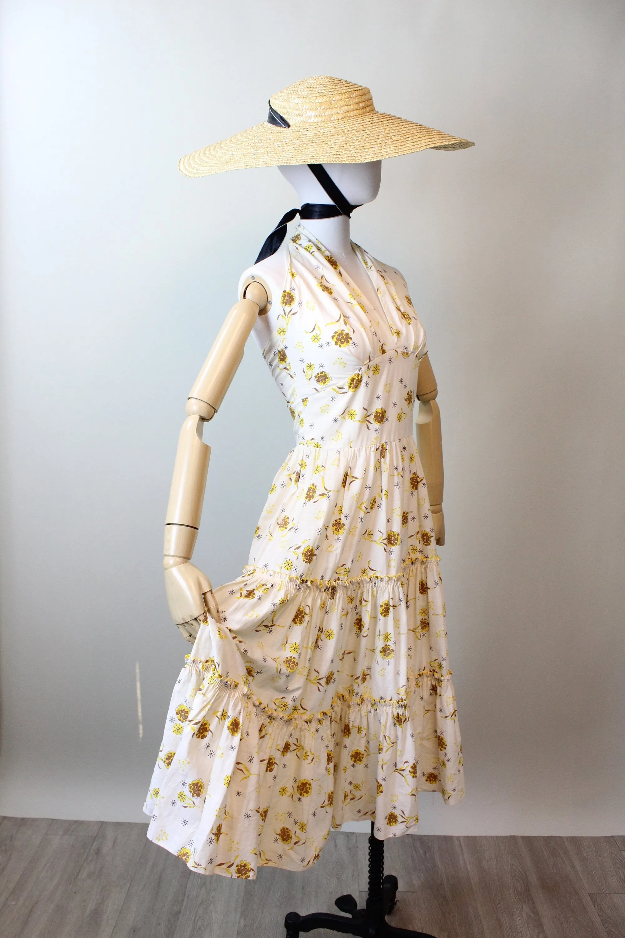 1950s cotton FLORAL HALTER dress xs  | new spring summer