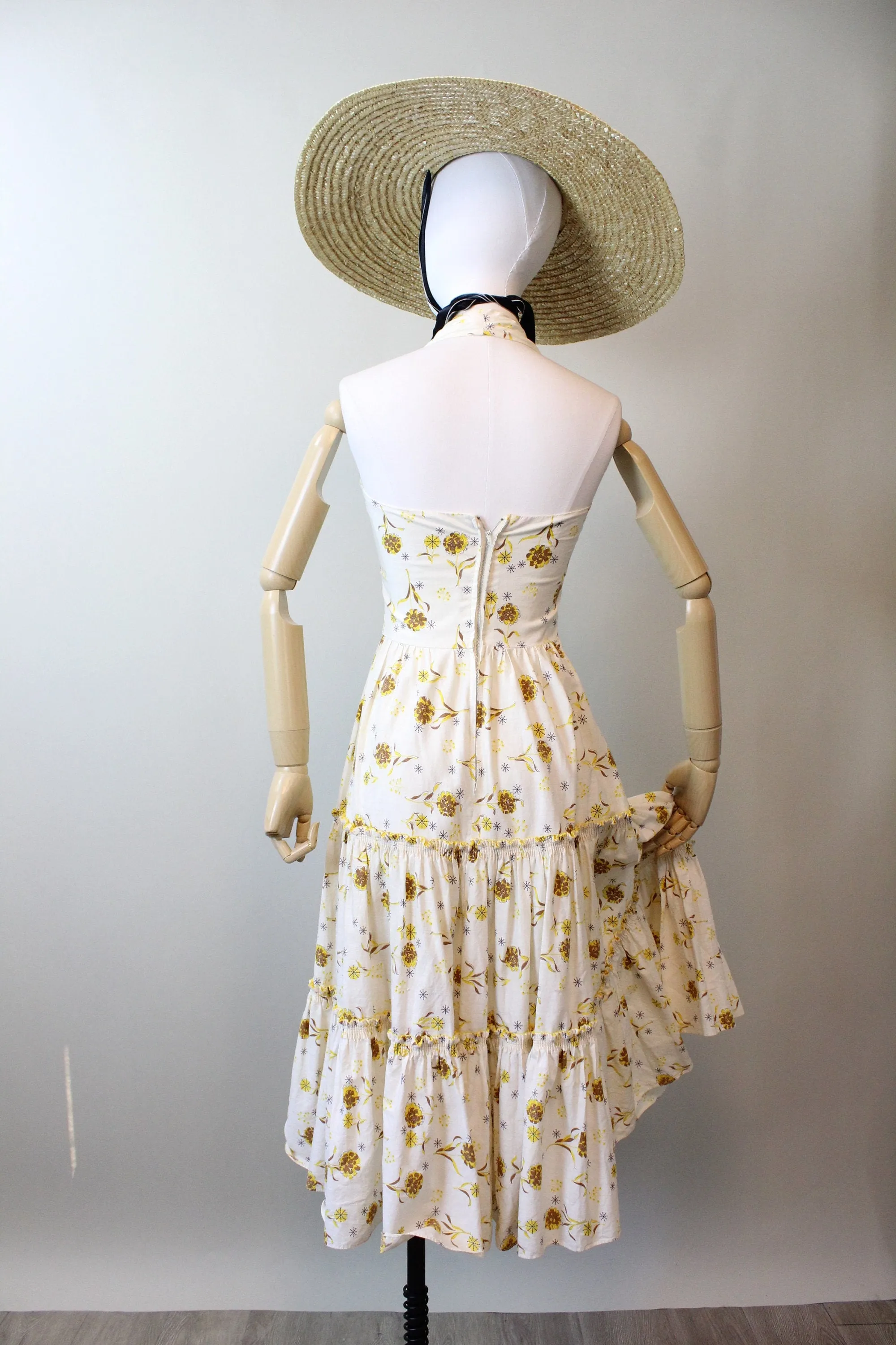 1950s cotton FLORAL HALTER dress xs  | new spring summer