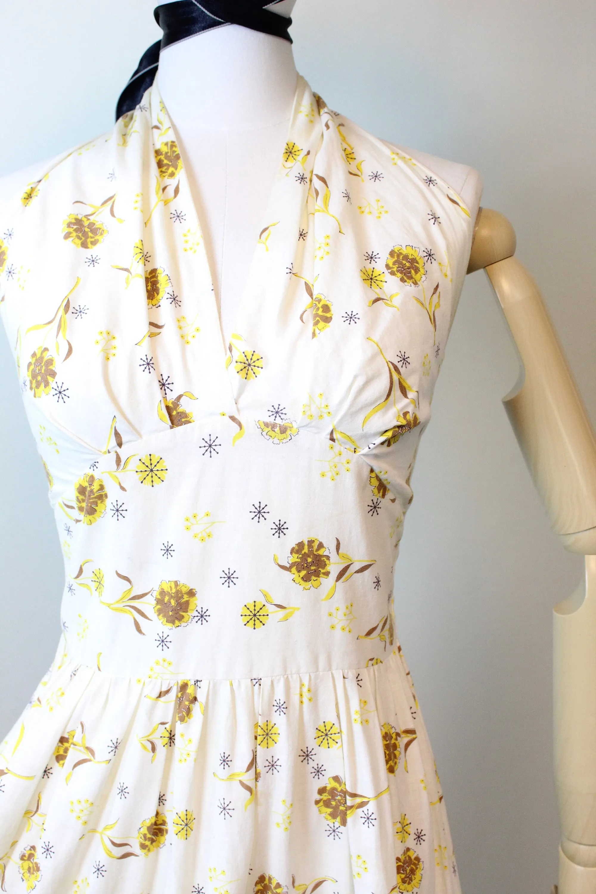 1950s cotton FLORAL HALTER dress xs  | new spring summer