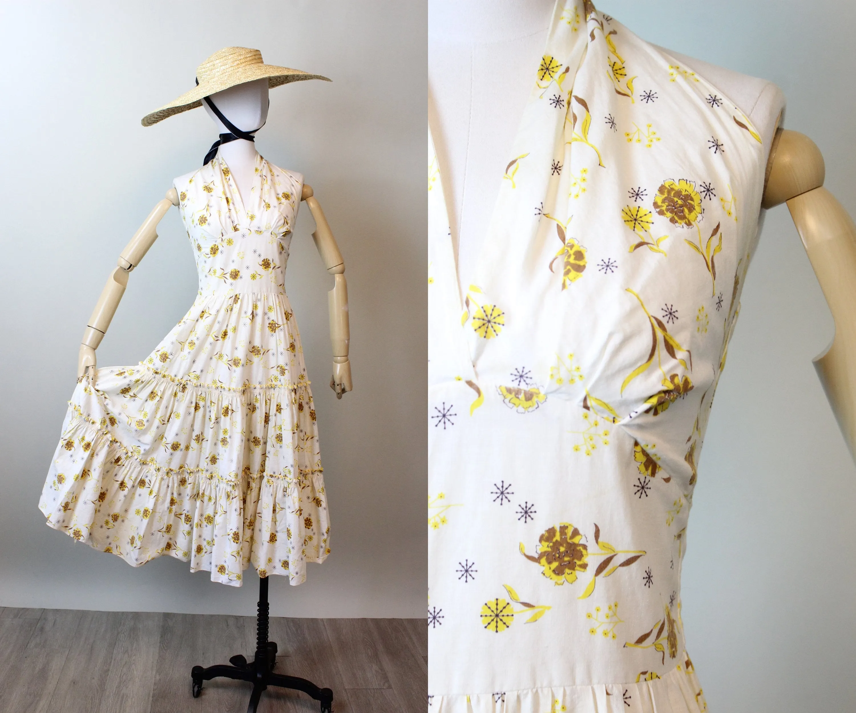 1950s cotton FLORAL HALTER dress xs  | new spring summer