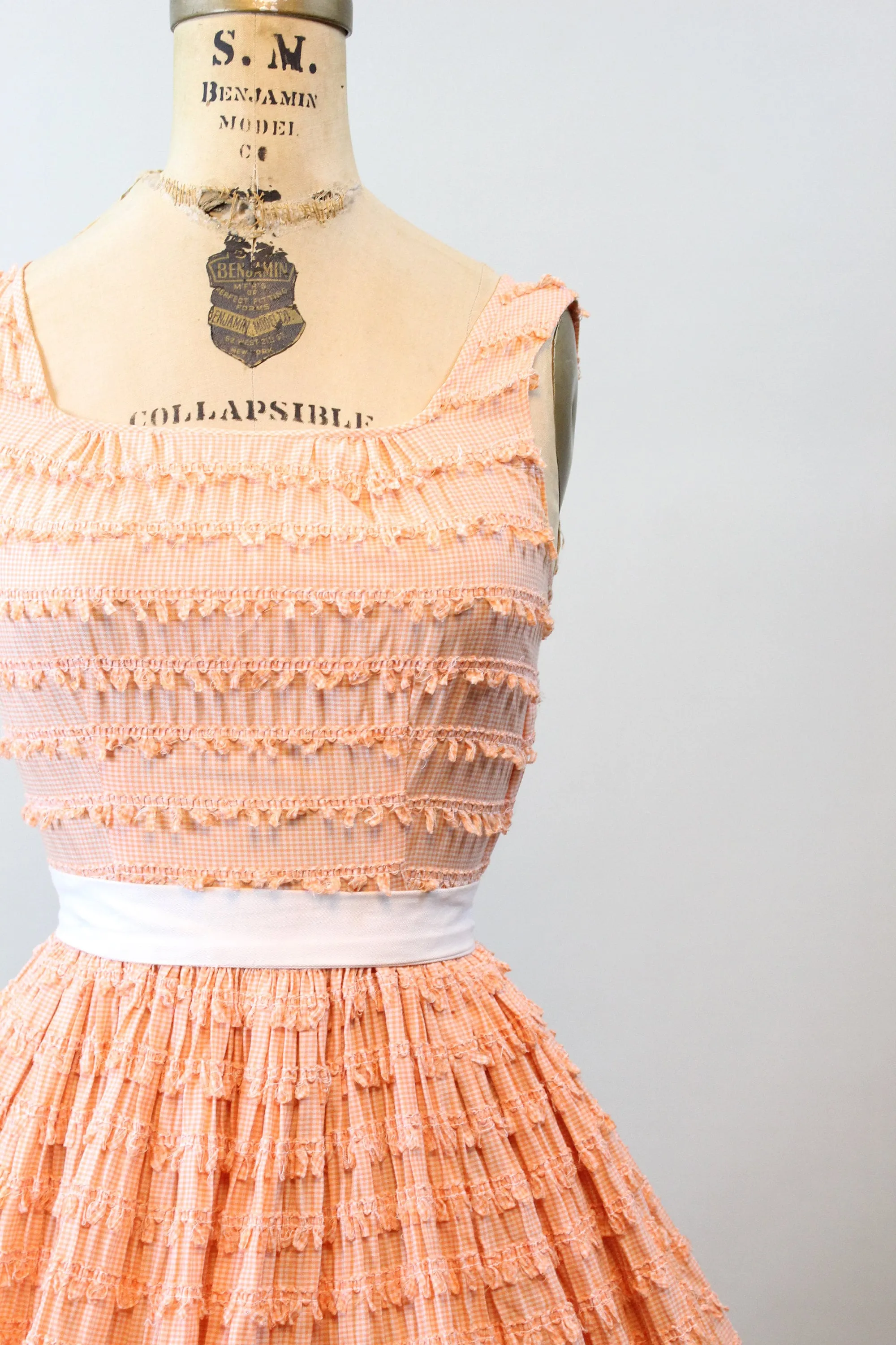 1950s LOOPED GINGHAM cotton print full skirt dress xxs | new spring summer