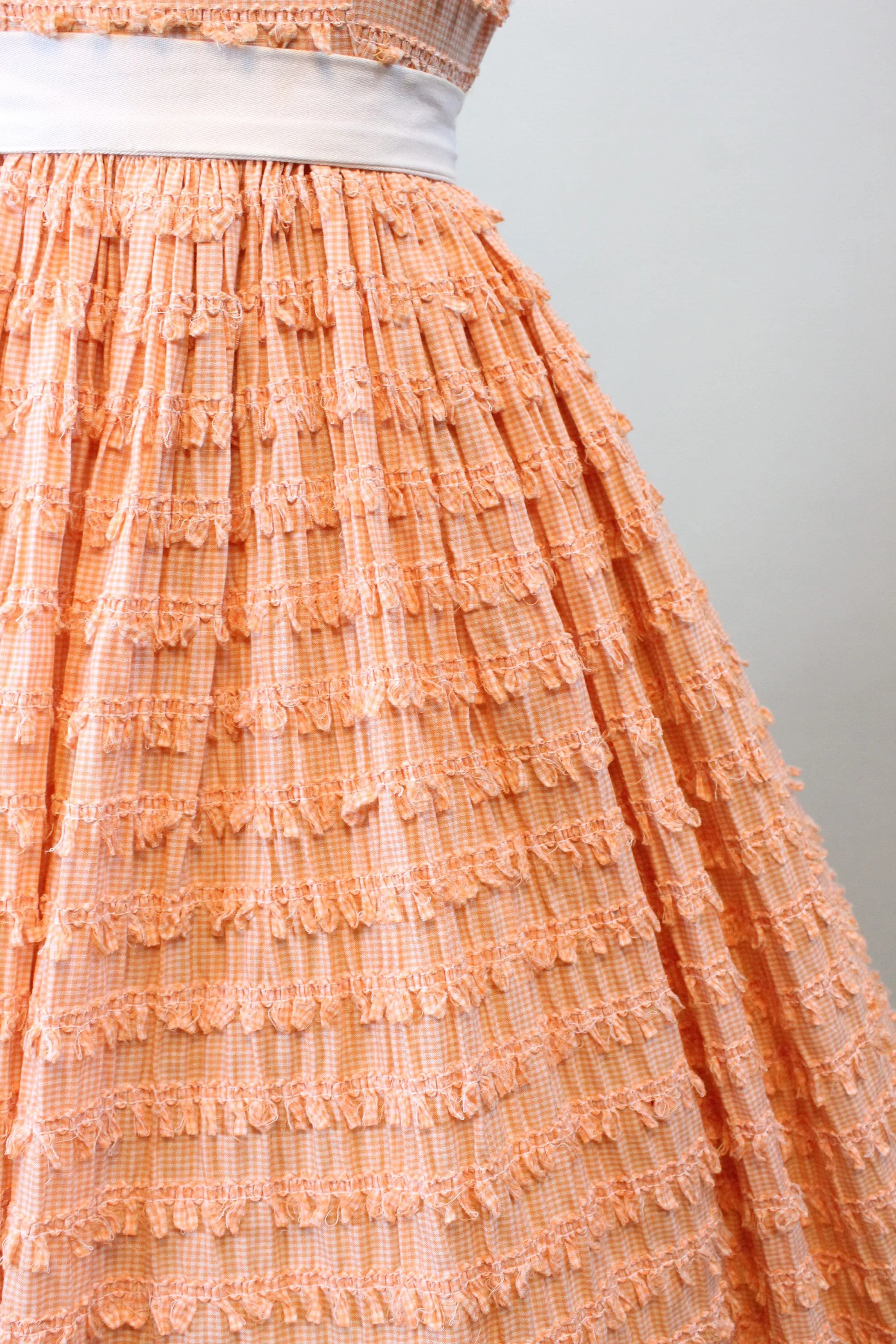 1950s LOOPED GINGHAM cotton print full skirt dress xxs | new spring summer