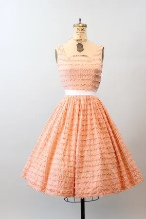 1950s LOOPED GINGHAM cotton print full skirt dress xxs | new spring summer
