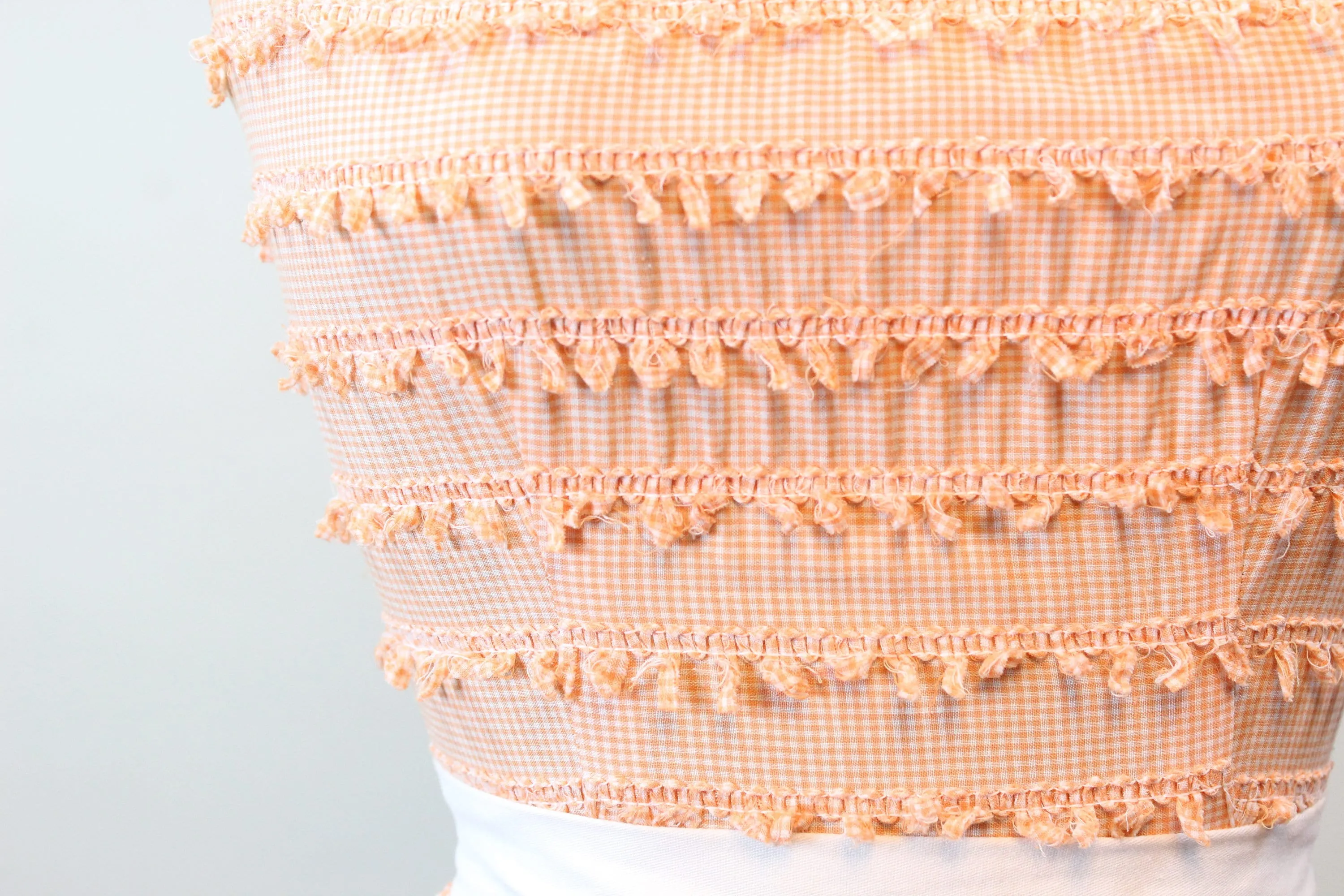 1950s LOOPED GINGHAM cotton print full skirt dress xxs | new spring summer
