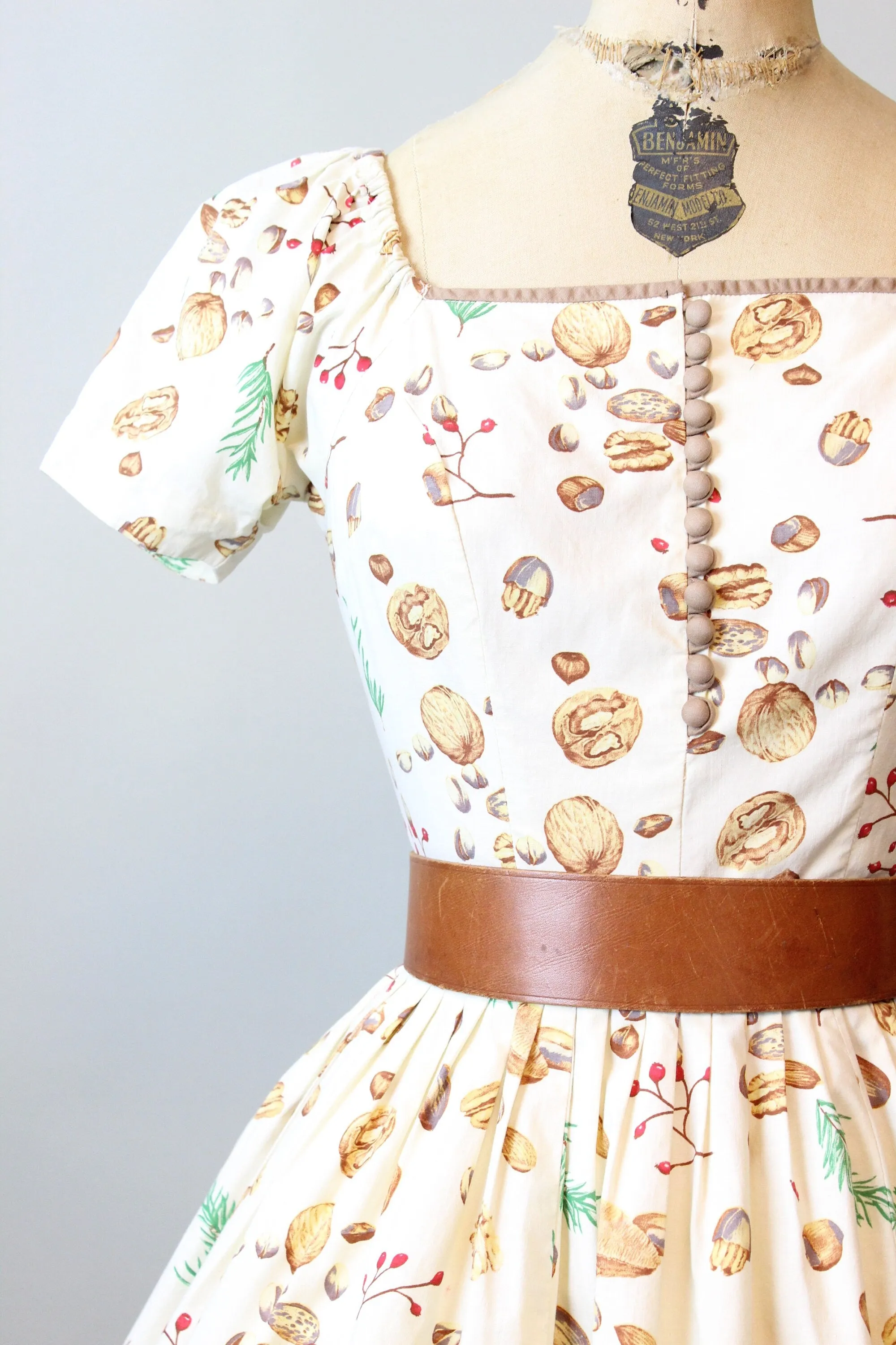 1950s NUTS PINE BERRY novelty print cotton dress xs | new fall