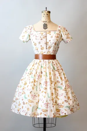 1950s NUTS PINE BERRY novelty print cotton dress xs | new fall