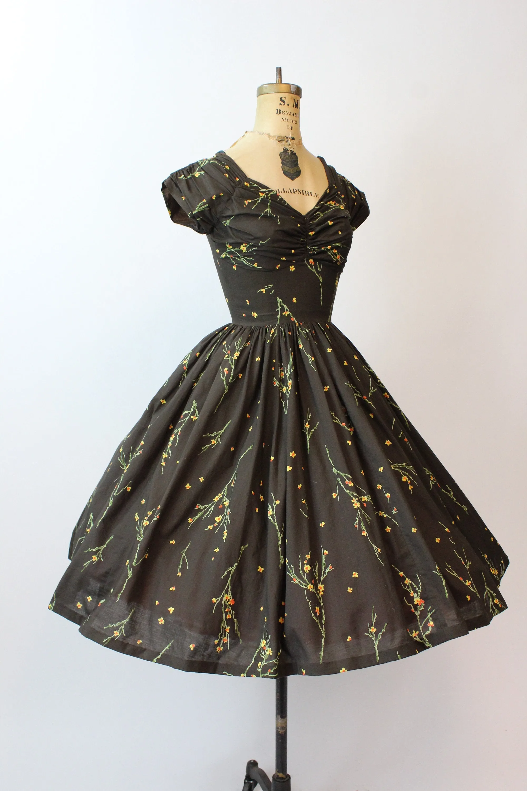 1950s SERBIN CACTUS cotton full skirt dress xxs | new spring summer