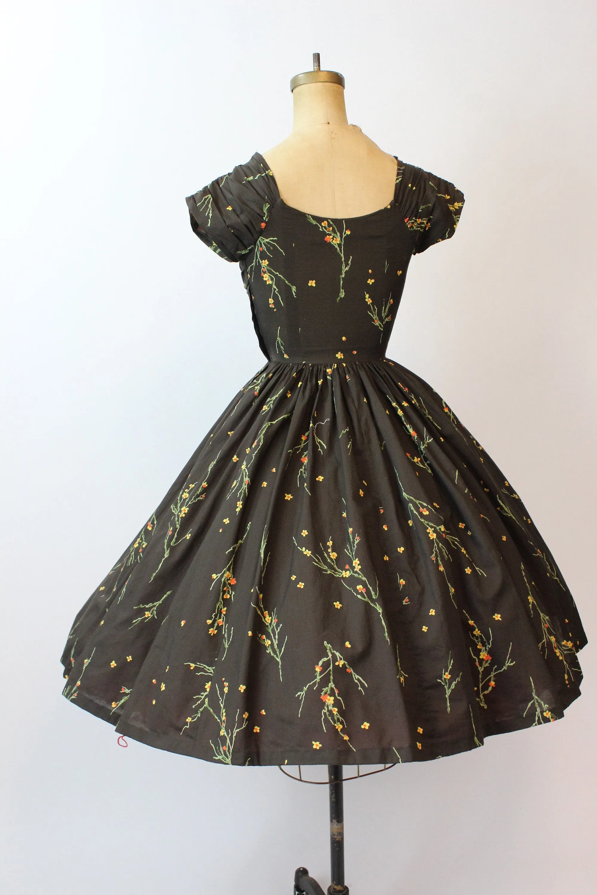 1950s SERBIN CACTUS cotton full skirt dress xxs | new spring summer