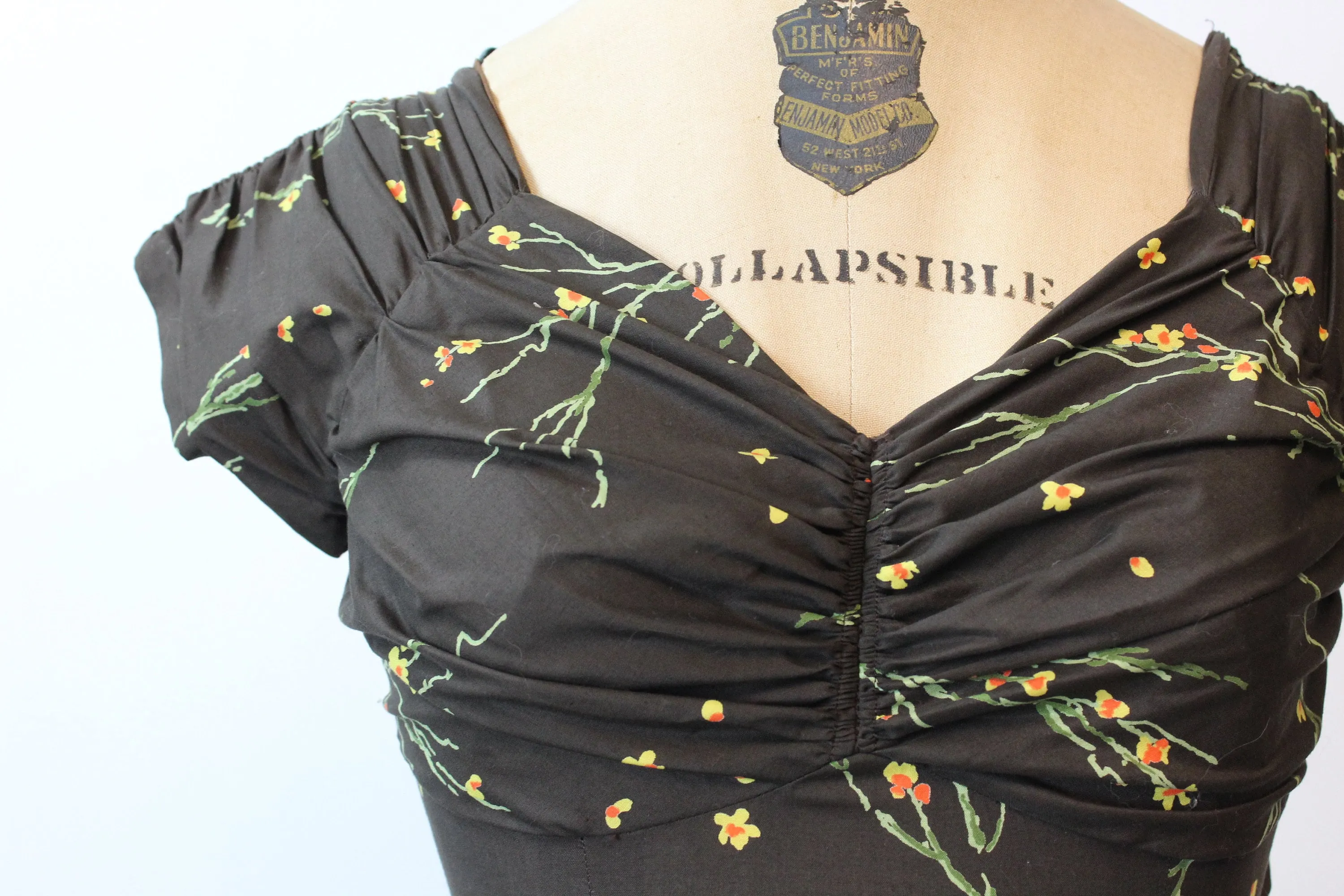 1950s SERBIN CACTUS cotton full skirt dress xxs | new spring summer