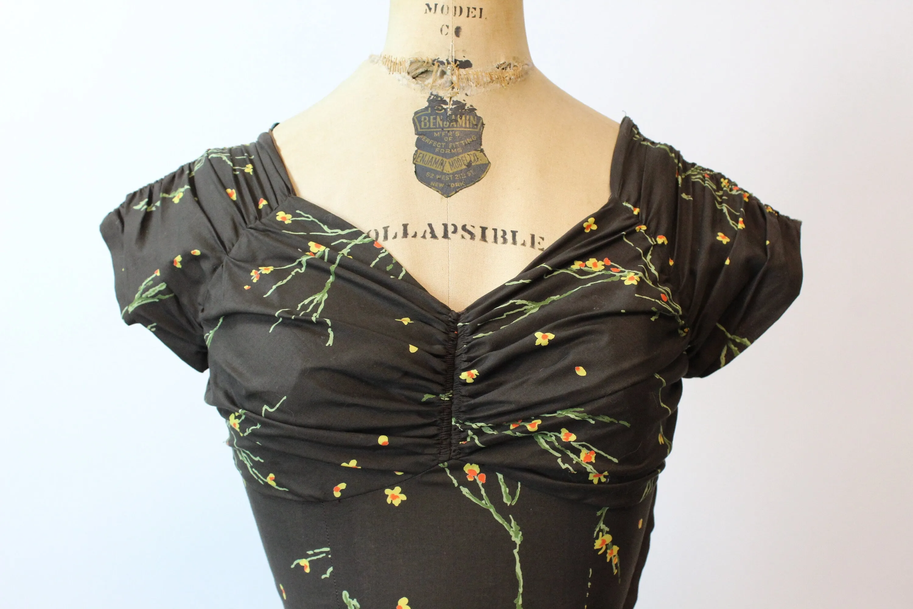 1950s SERBIN CACTUS cotton full skirt dress xxs | new spring summer