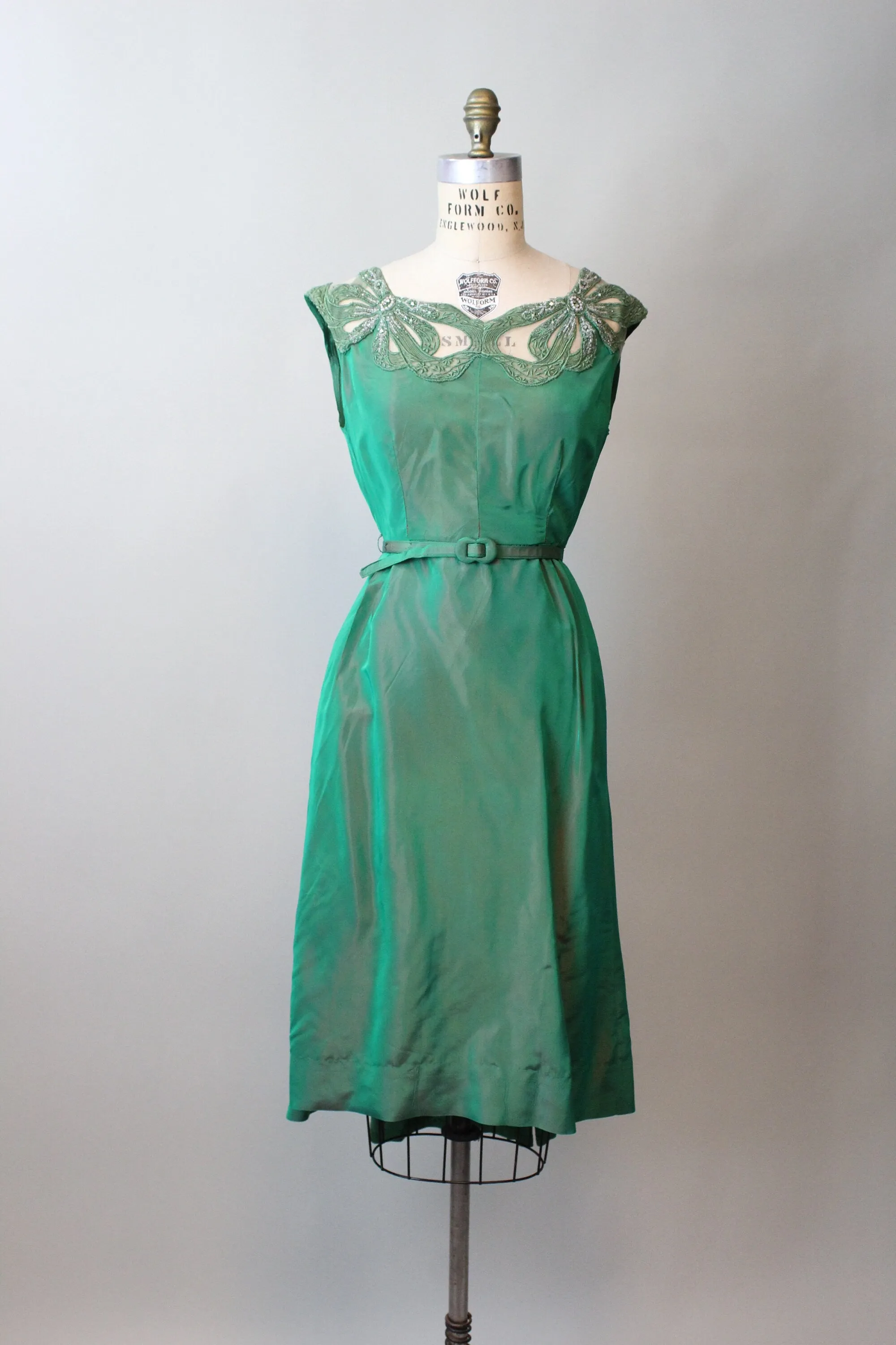 1960s Mr Blackwell Custom green TRAIN dress xs | new fall