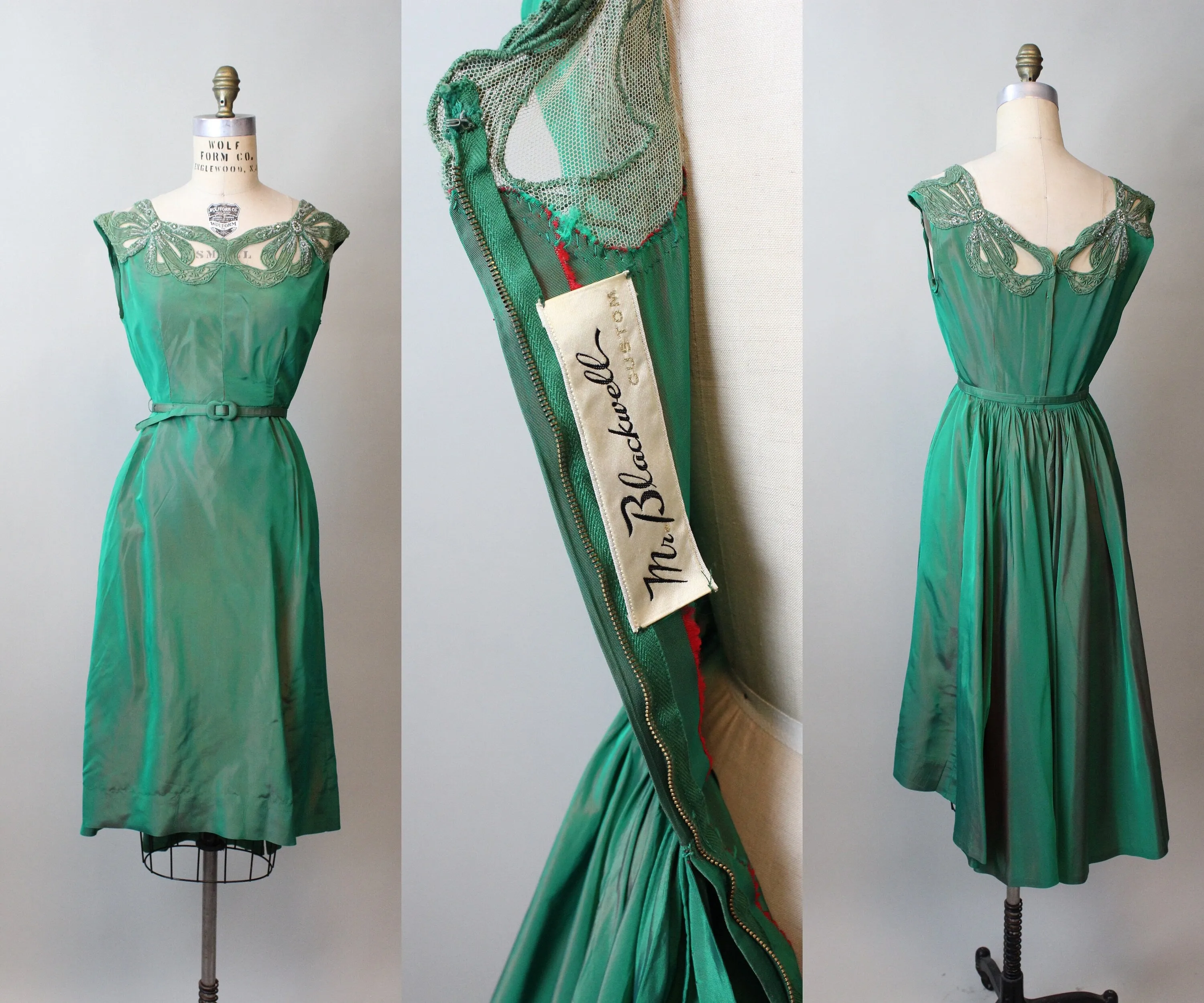1960s Mr Blackwell Custom green TRAIN dress xs | new fall