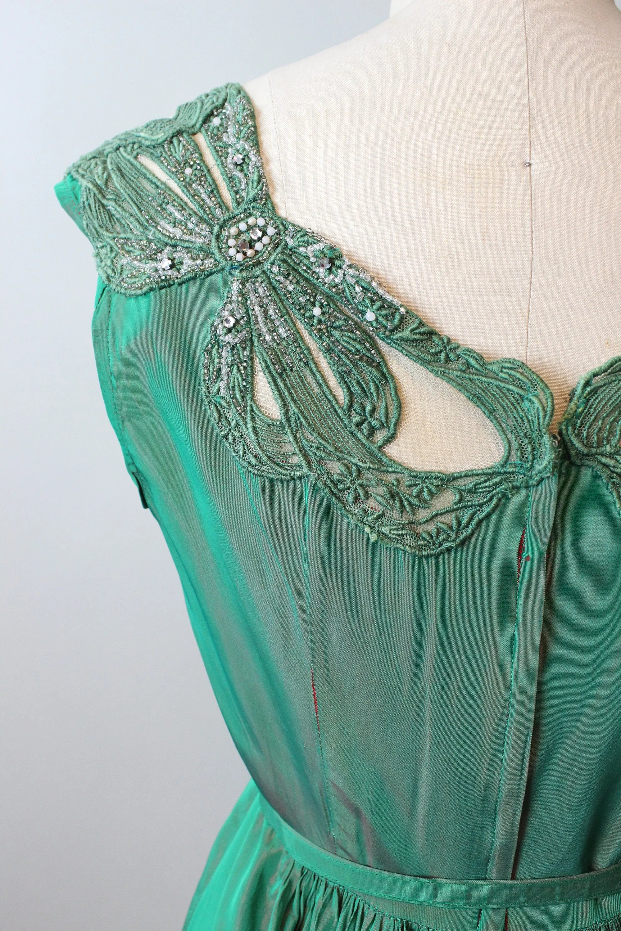 1960s Mr Blackwell Custom green TRAIN dress xs | new fall
