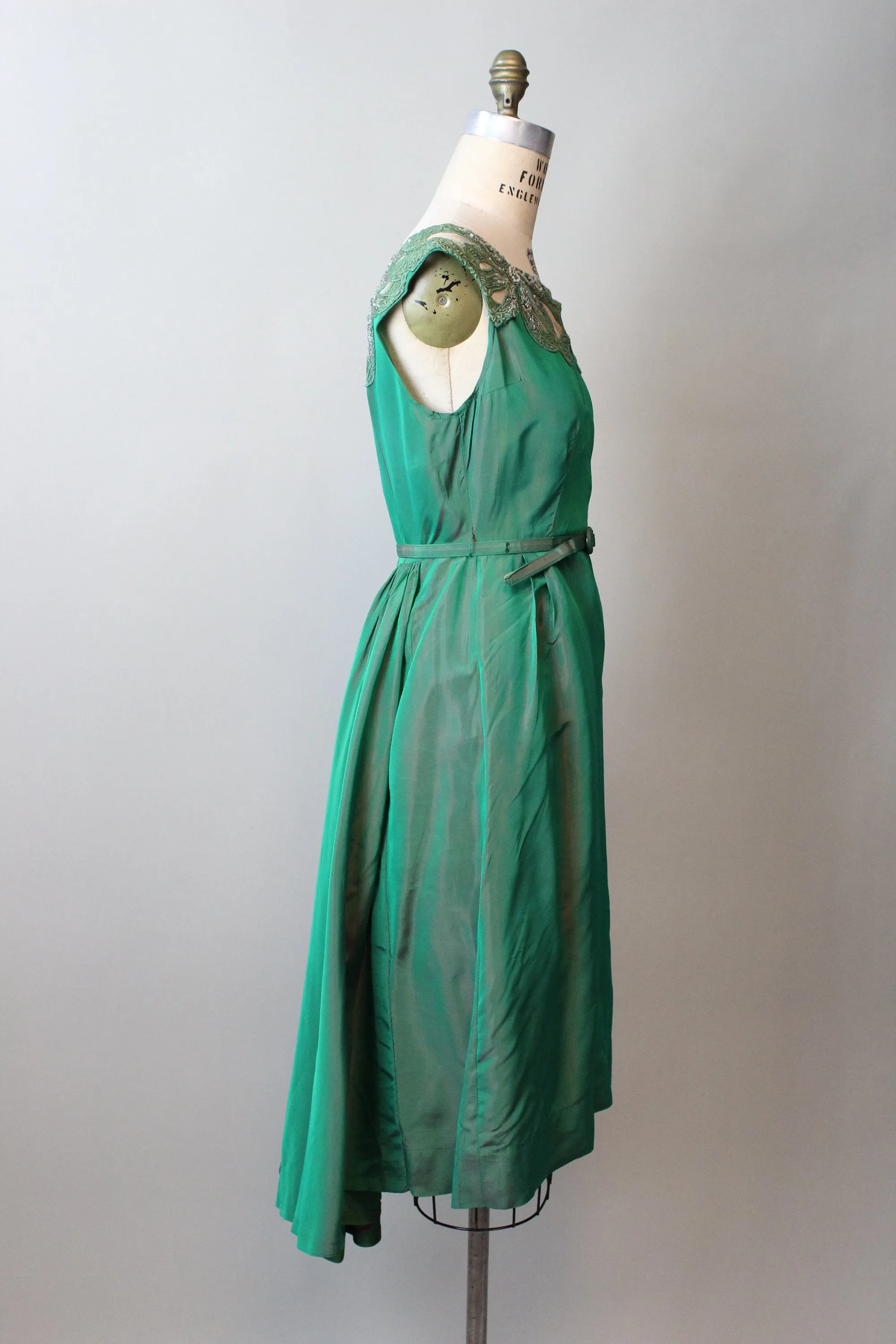 1960s Mr Blackwell Custom green TRAIN dress xs | new fall