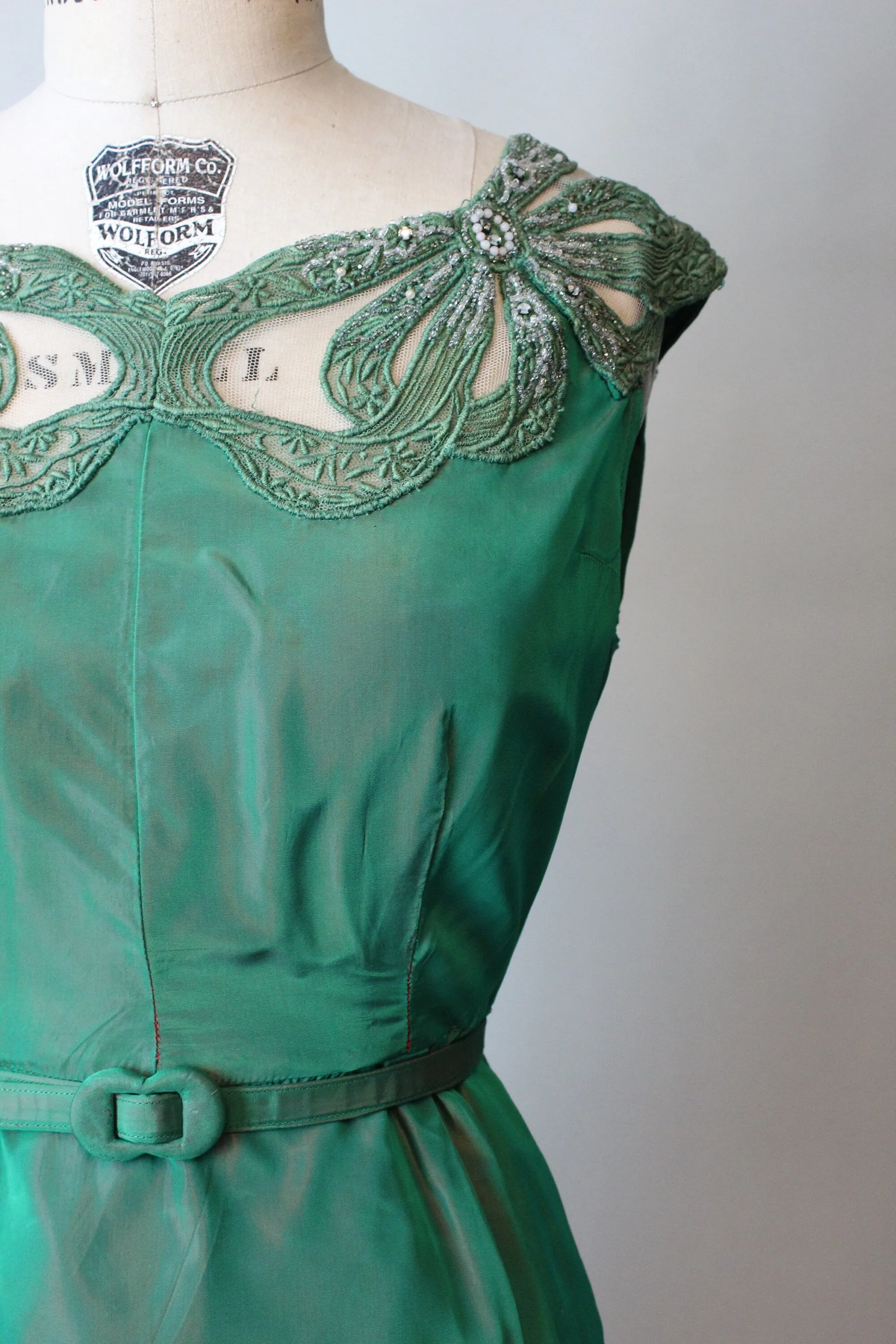 1960s Mr Blackwell Custom green TRAIN dress xs | new fall