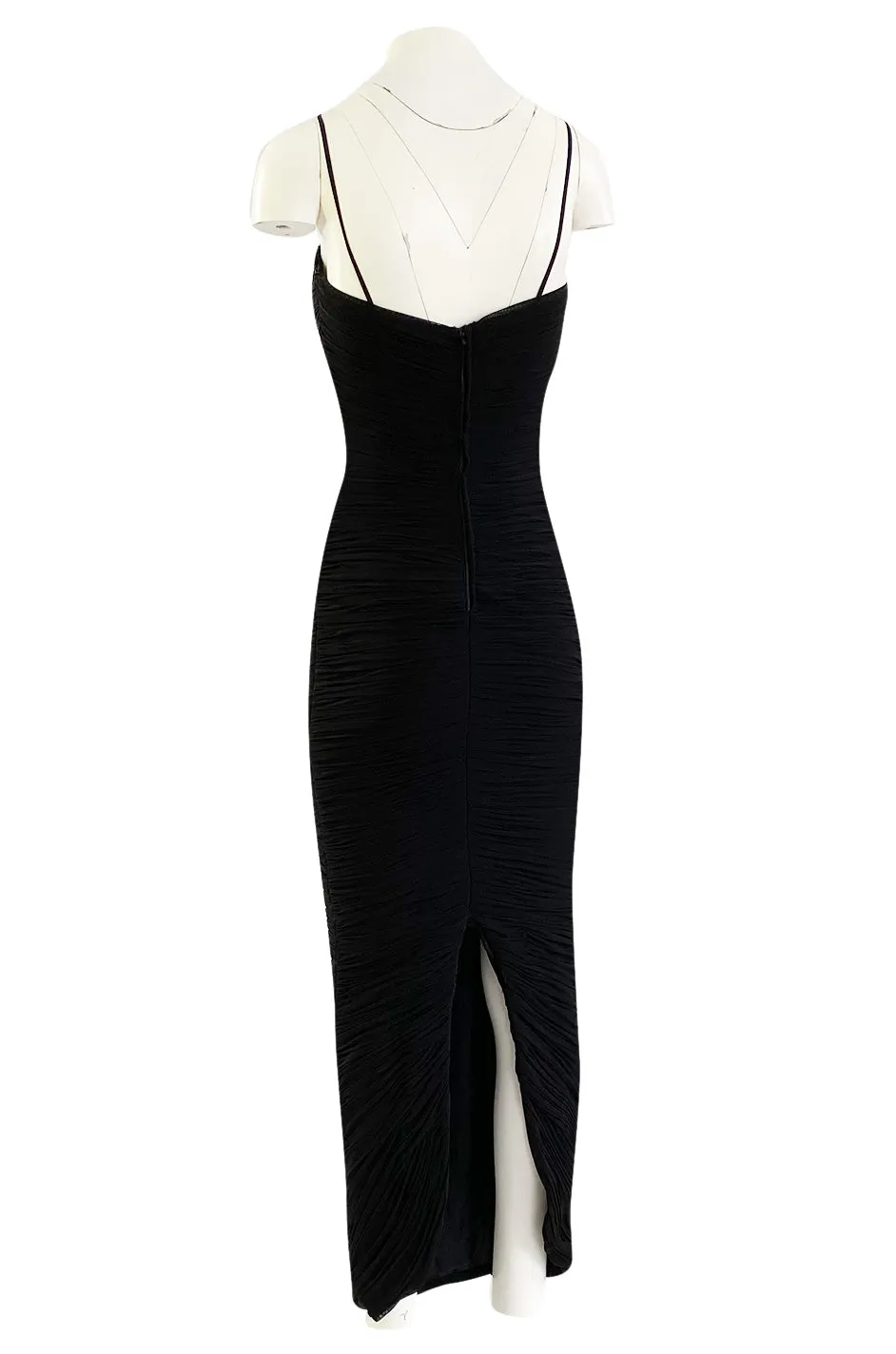 1980s Vicky Tiel Couture 'Kaimak' Gathered Black Net Fitted Dress w Beading Detailing