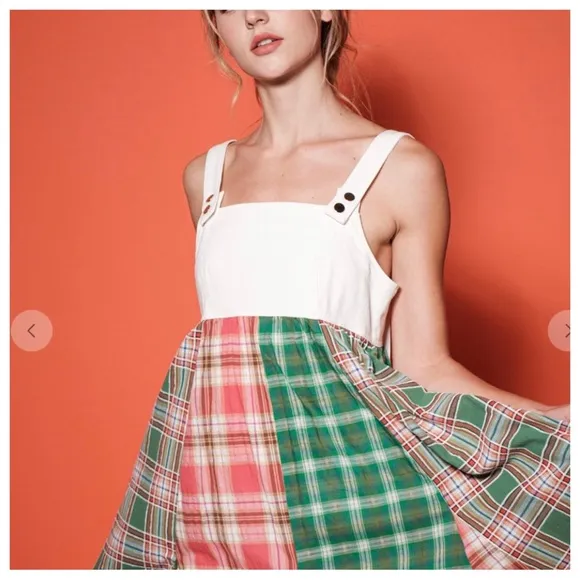 42 Fabulous Denim Multi Fabric Pleated Suspender Dress