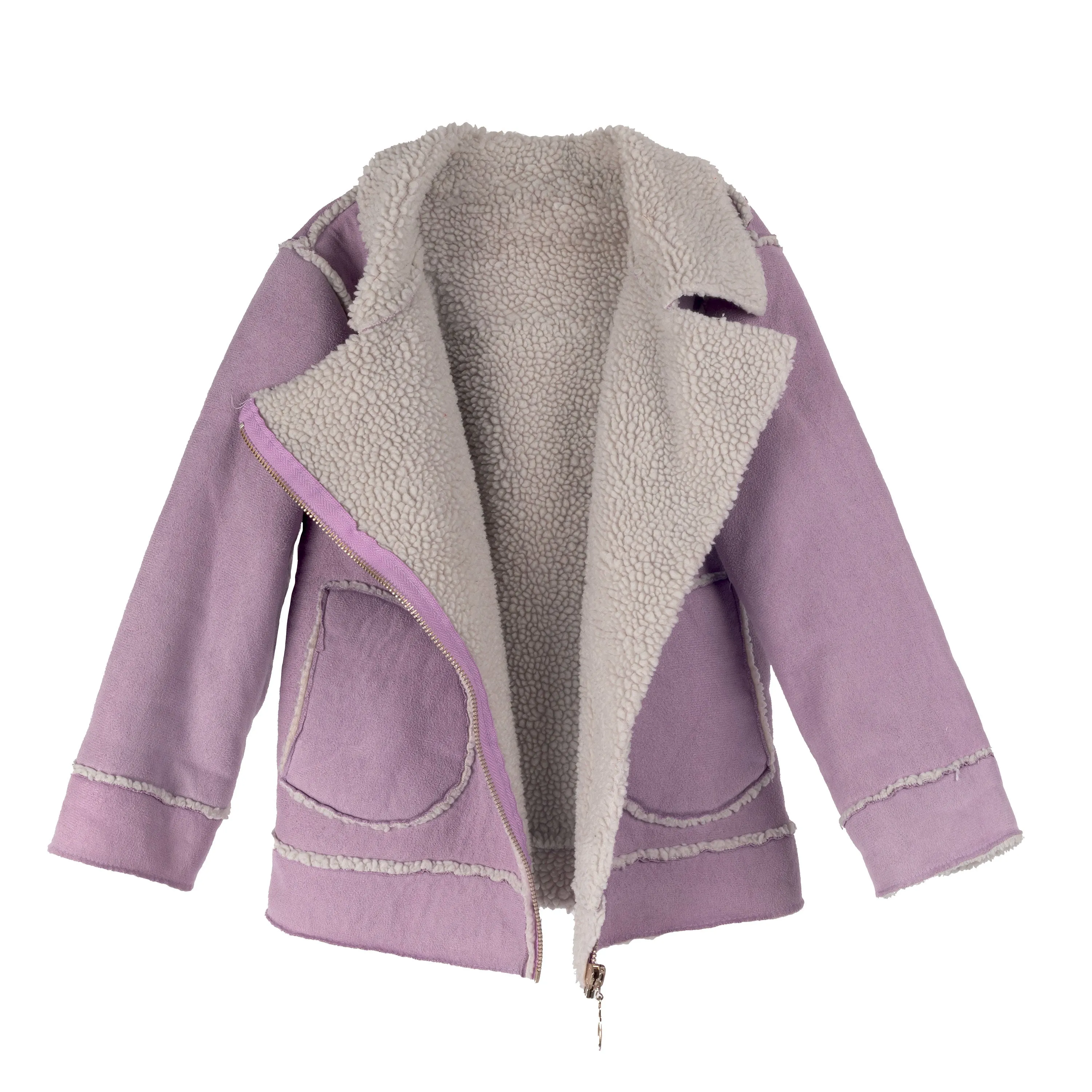 [4y] Purple Sherpa lined Zip Shearling Jacket