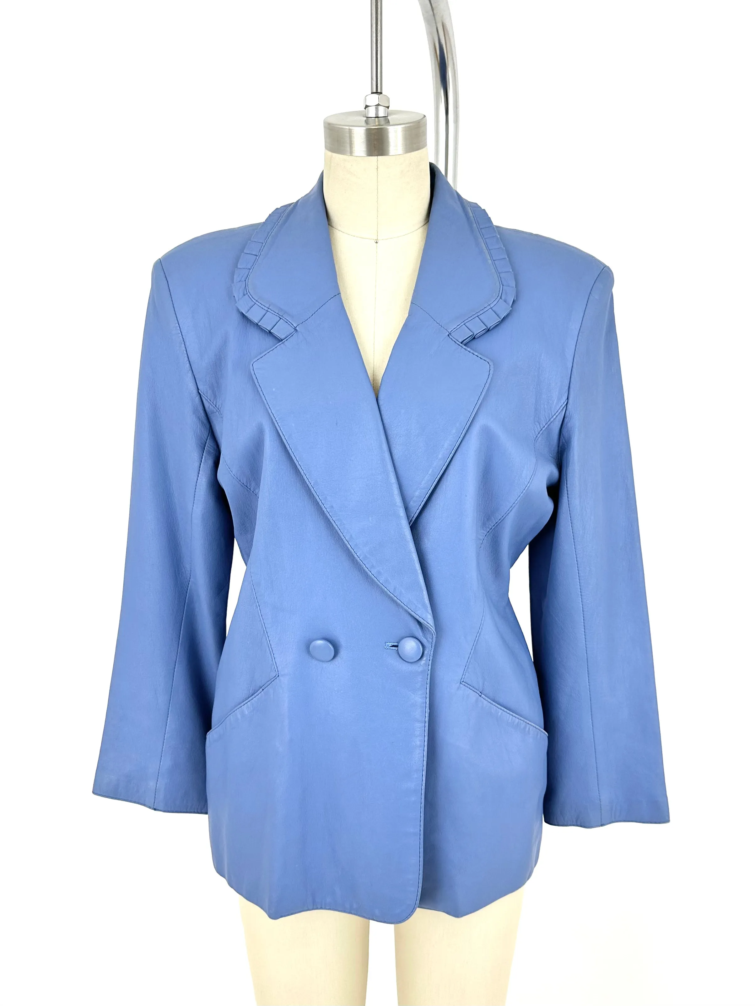 70s Leather Ruffle-Trim Blazer