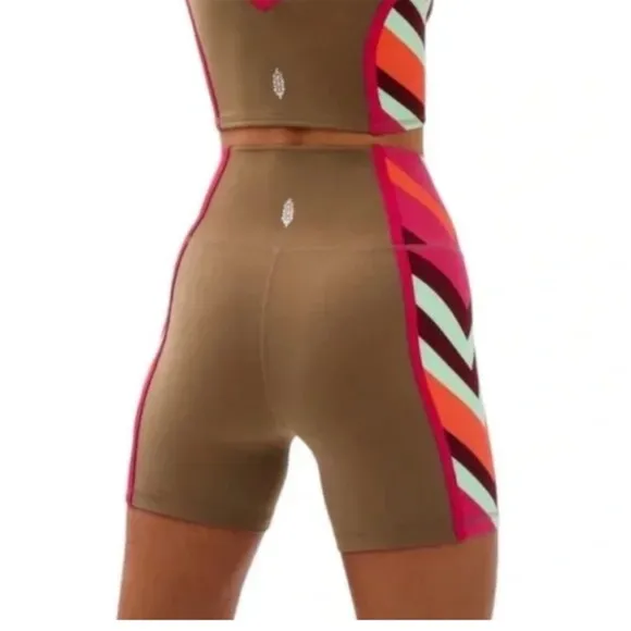 867. FREE PEOPLE Never Better Colorblock Bike Shorts in Moonrock Sz S NWOT  $48