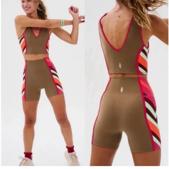 867. FREE PEOPLE Never Better Colorblock Bike Shorts in Moonrock Sz S NWOT  $48