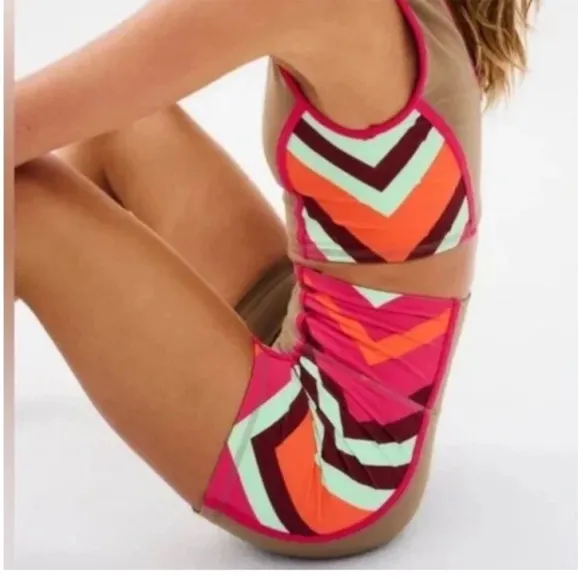 867. FREE PEOPLE Never Better Colorblock Bike Shorts in Moonrock Sz S NWOT  $48