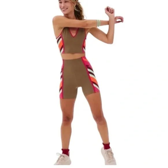 867. FREE PEOPLE Never Better Colorblock Bike Shorts in Moonrock Sz S NWOT  $48