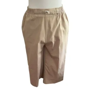 90s Vintage Khaki Bermuda Shorts Size 2 Pockets Elastic Waist Perm Press Coastal
