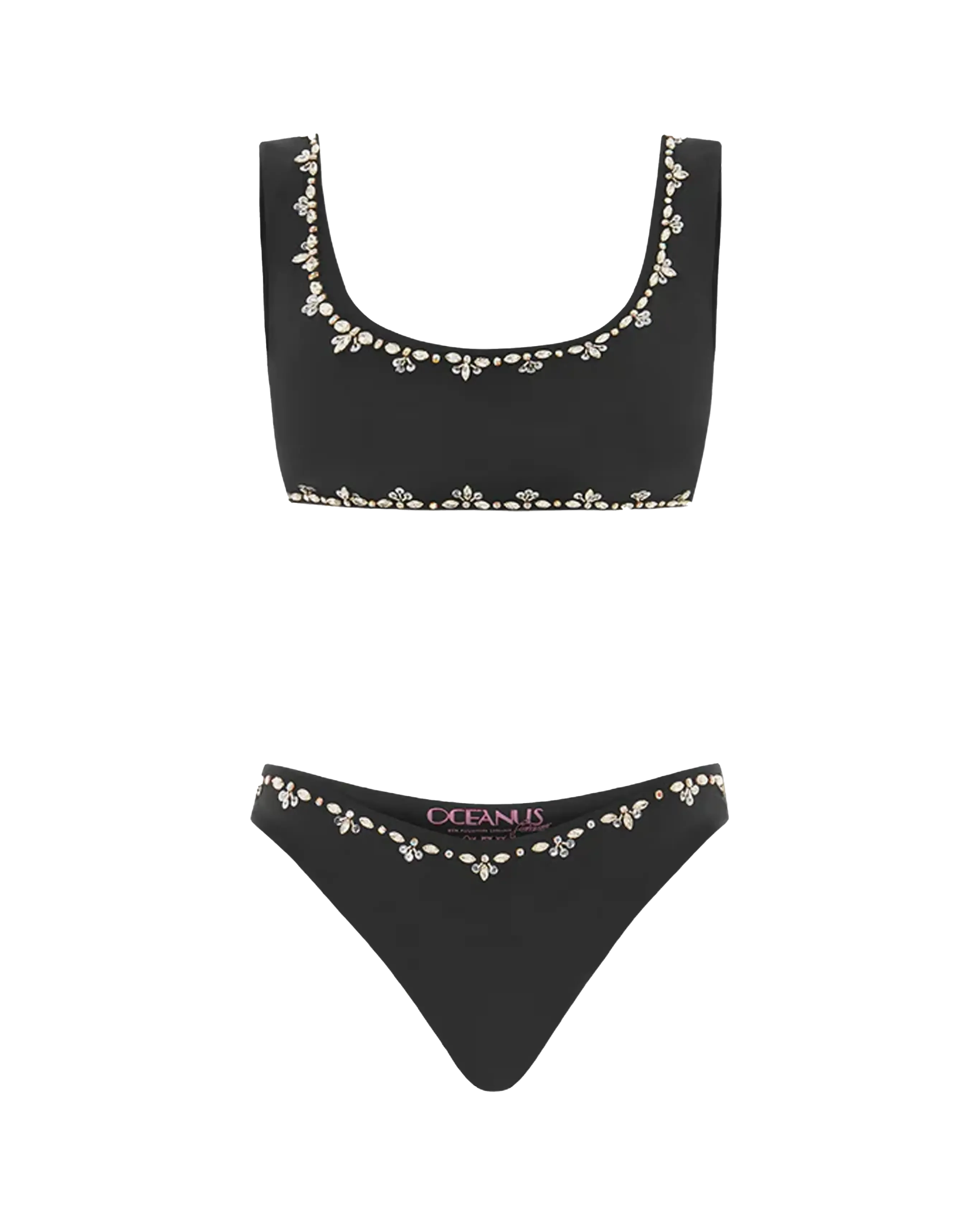 Aaliyah Hand Beaded Crystals Black Bikini Top