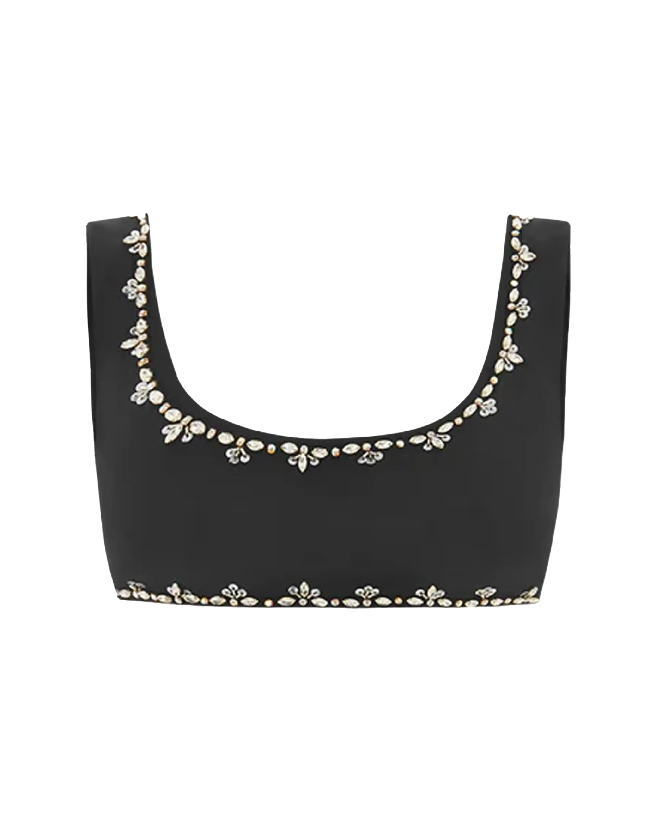 Aaliyah Hand Beaded Crystals Black Bikini Top