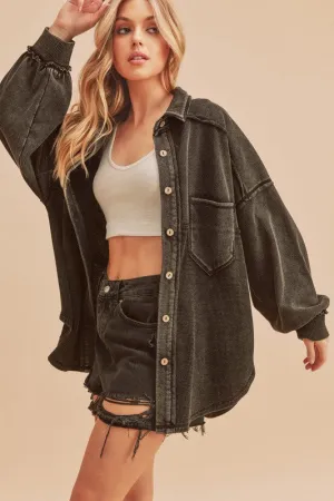 Acid Washed Exposed Seam Button Up Jacket