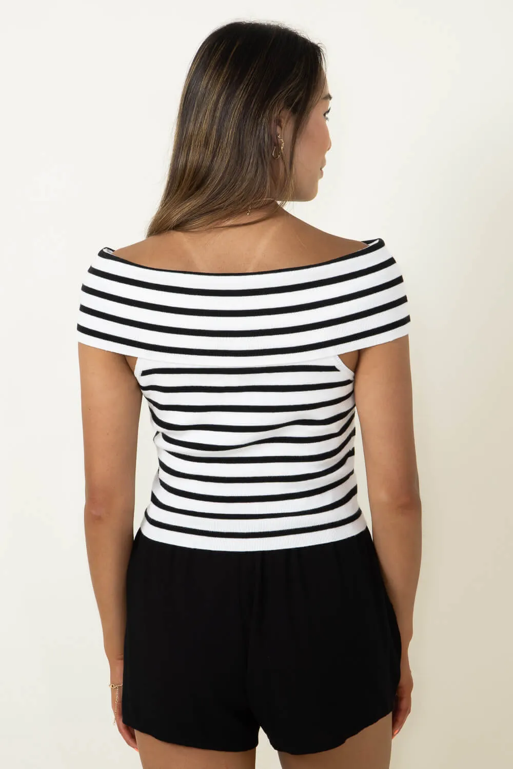 ACOA Off Shoulder Stripe Top for Women in White/Black | ACT11562A-WHITEBLACK