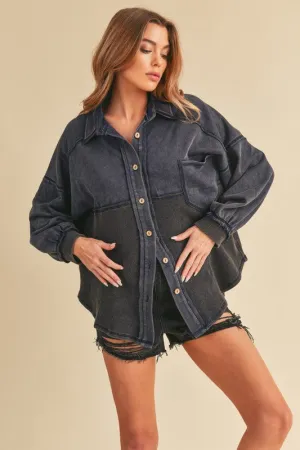 Aemi   Co Acid Washed Exposed Seam Button Up Jacket