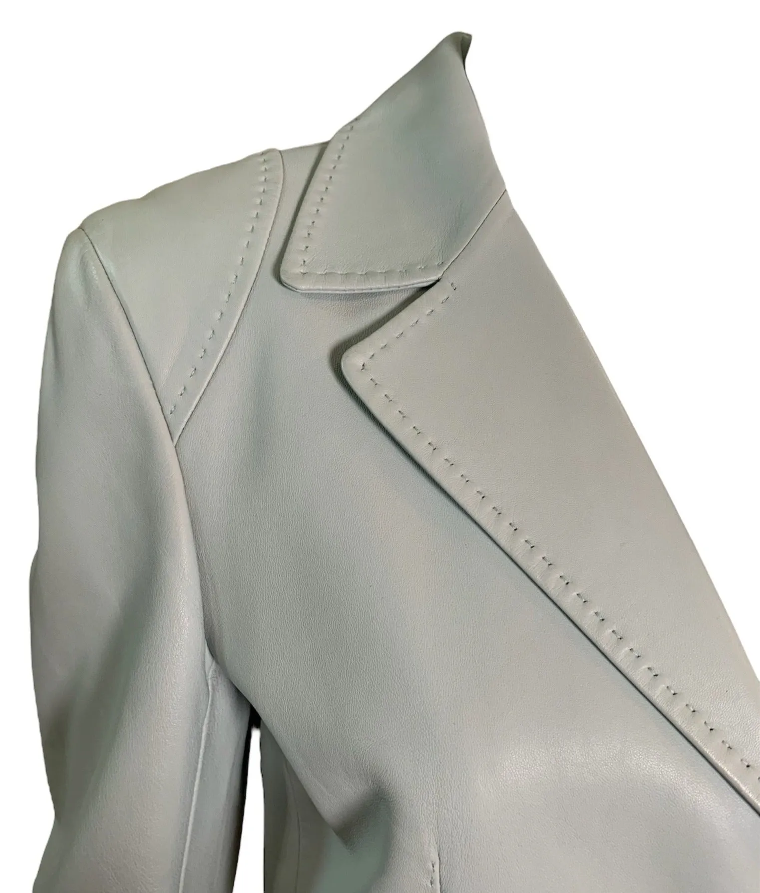 Agnona 2000s  Pistachio Leather Blazer Cut Jacket