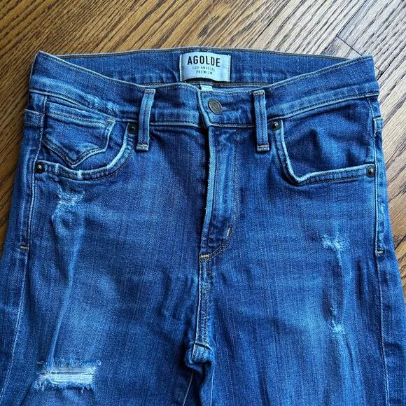 AGolde A Golde Blue Sophie High-Rise Distressed Skinny Jeans Size 24