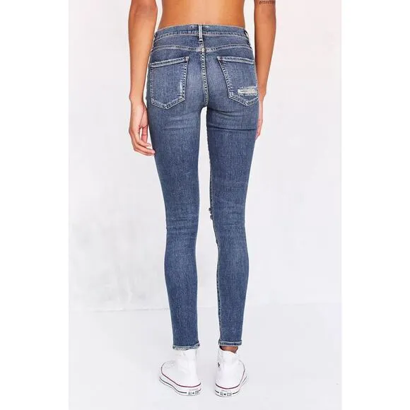 AGolde A Golde Blue Sophie High-Rise Distressed Skinny Jeans Size 24