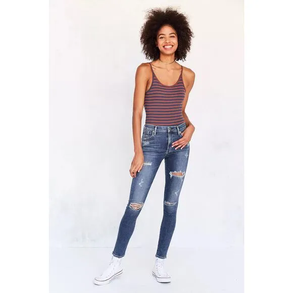 AGolde A Golde Blue Sophie High-Rise Distressed Skinny Jeans Size 24