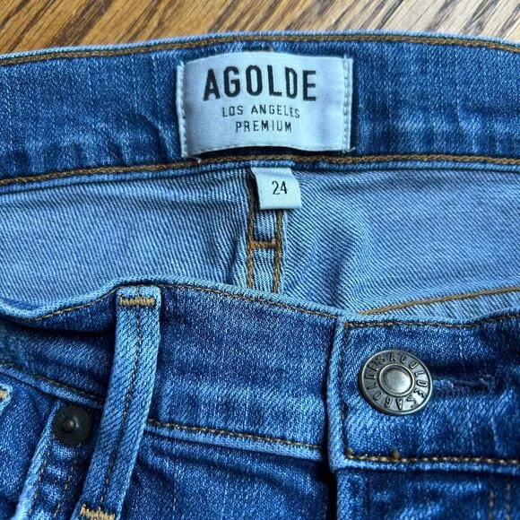 AGolde A Golde Blue Sophie High-Rise Distressed Skinny Jeans Size 24
