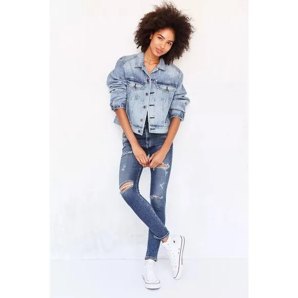 AGolde A Golde Blue Sophie High-Rise Distressed Skinny Jeans Size 24